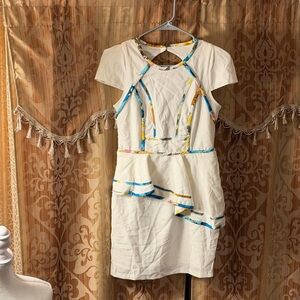 Sabo Skirt White Dress with Multicolor Accents